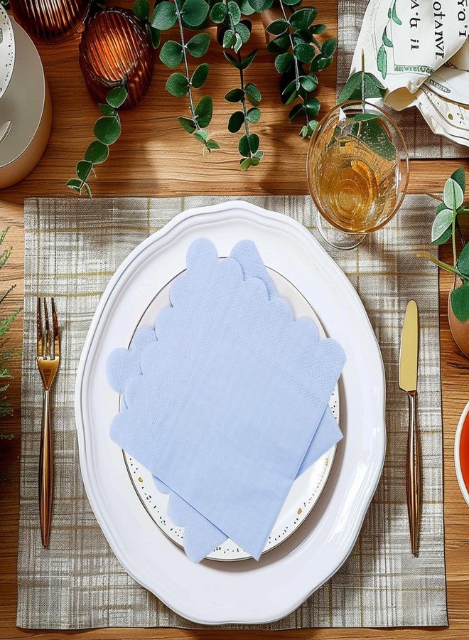 Lechay 3-ply Cocktail Napkins, 5 x 5 Inch 100pcs Scalloped Beverage Napkins Disposable Paper Napkins Dessert Napkins for Bridal Anniversary Baby Shower Birthday Wedding Party Supplies (Blue) - Image 4